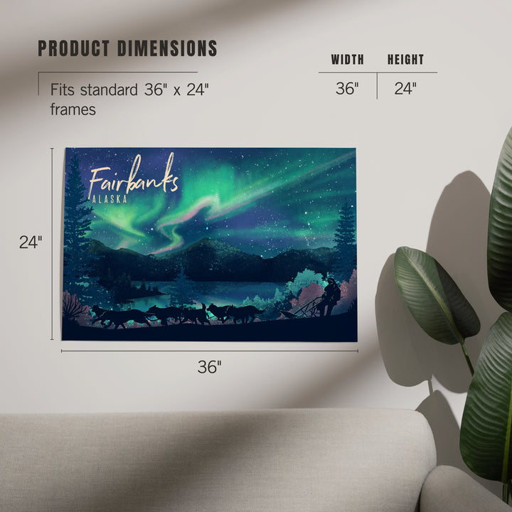 Fairbanks, Alaska, Lithograph, Northern Lights and Sled Dogs, Art & Giclee Prints