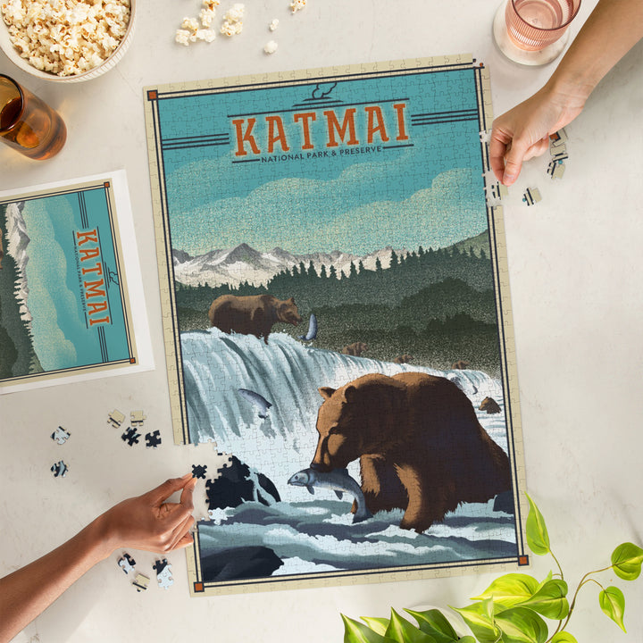 Katmai National Park and Preserve, Alaska, Lithograph, 1000 Piece Jigsaw Puzzle