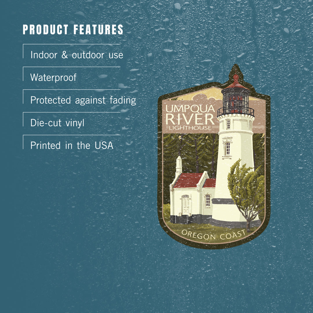 Umpqua River Lighthouse, Oregon, Oregon Coast, Evening Sky, Contour, Lantern Press Artwork, Vinyl Sticker