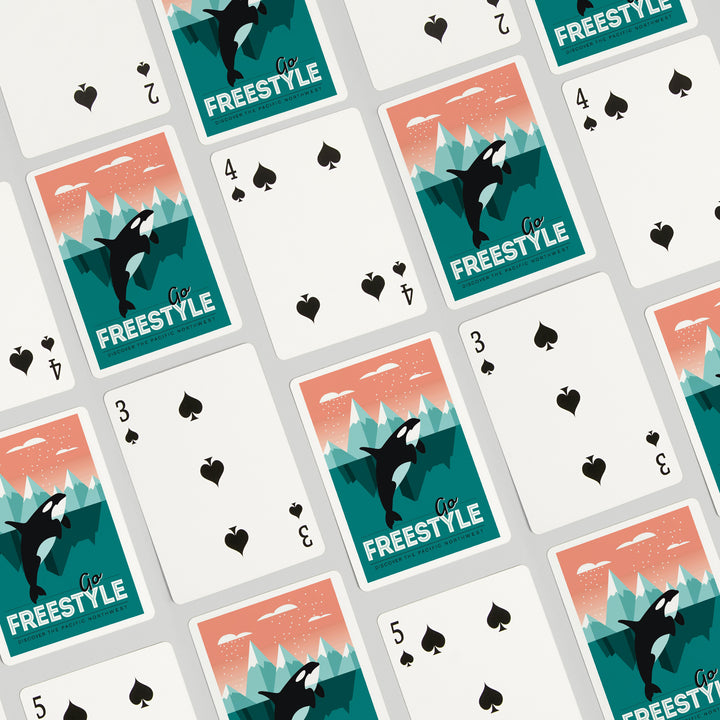 Playing Cards, Pacific Northwest, Orca Whale, Go Freestyle, 52 Card Deck with Jokers in Box, Unique Art
