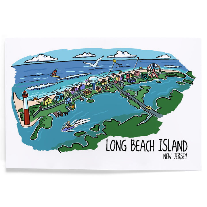 Long Beach Island, New Jersey, Line Drawing, Art & Giclee Prints