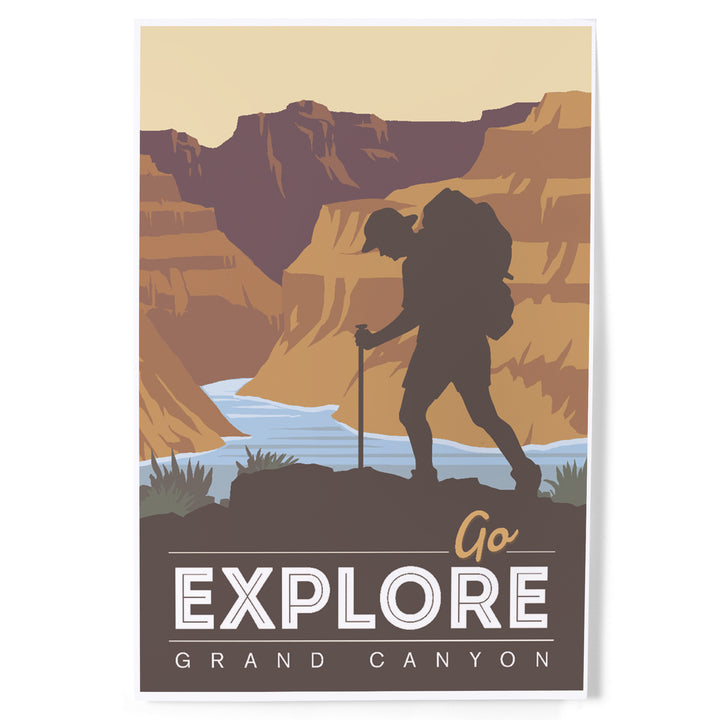 Grand Canyon National Park, Arizona, Go Explore, Backpacker, Vector Style, Art & Giclee Prints