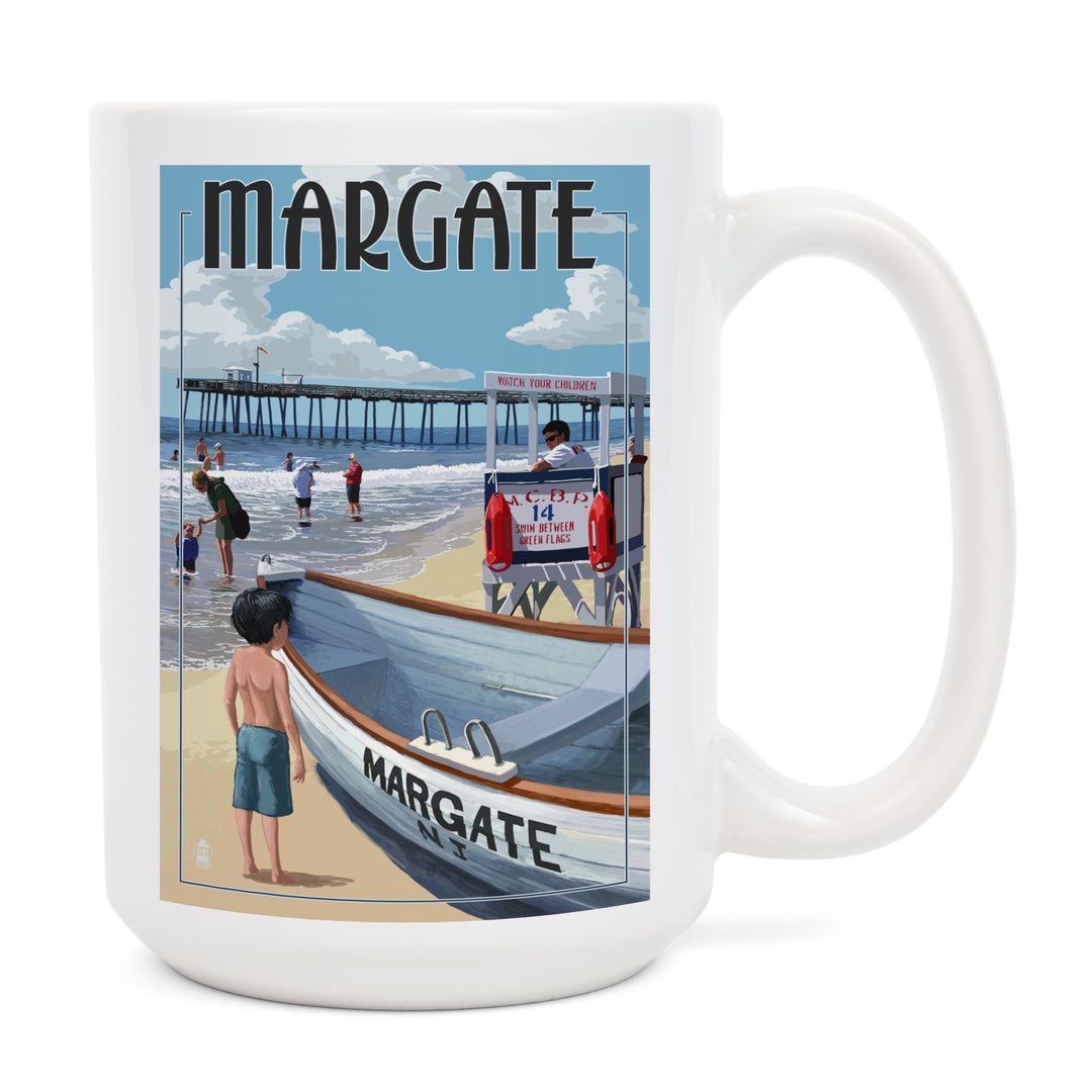 Margate, New Jersey, Lifeguard Stand, Lantern Press Artwork, Ceramic Mug