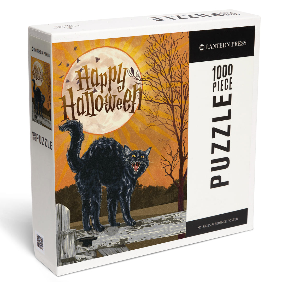 Halloween, Happy Halloween, Black Cat and Moon, 1000 Piece Jigsaw Puzzle