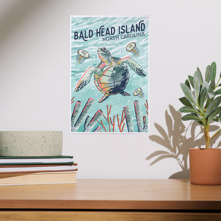Bald Head Island, North Carolina, Graphic Pastel, Sea Turtle, Art & Giclee Prints