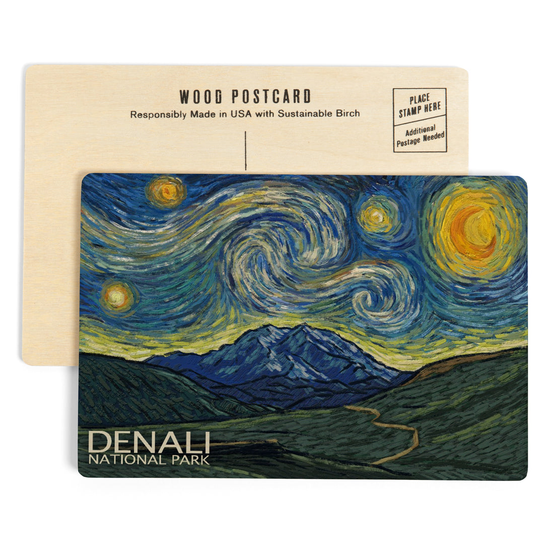 Denali National Park, Alaska, Starry Night, Wood Sign and Postcards
