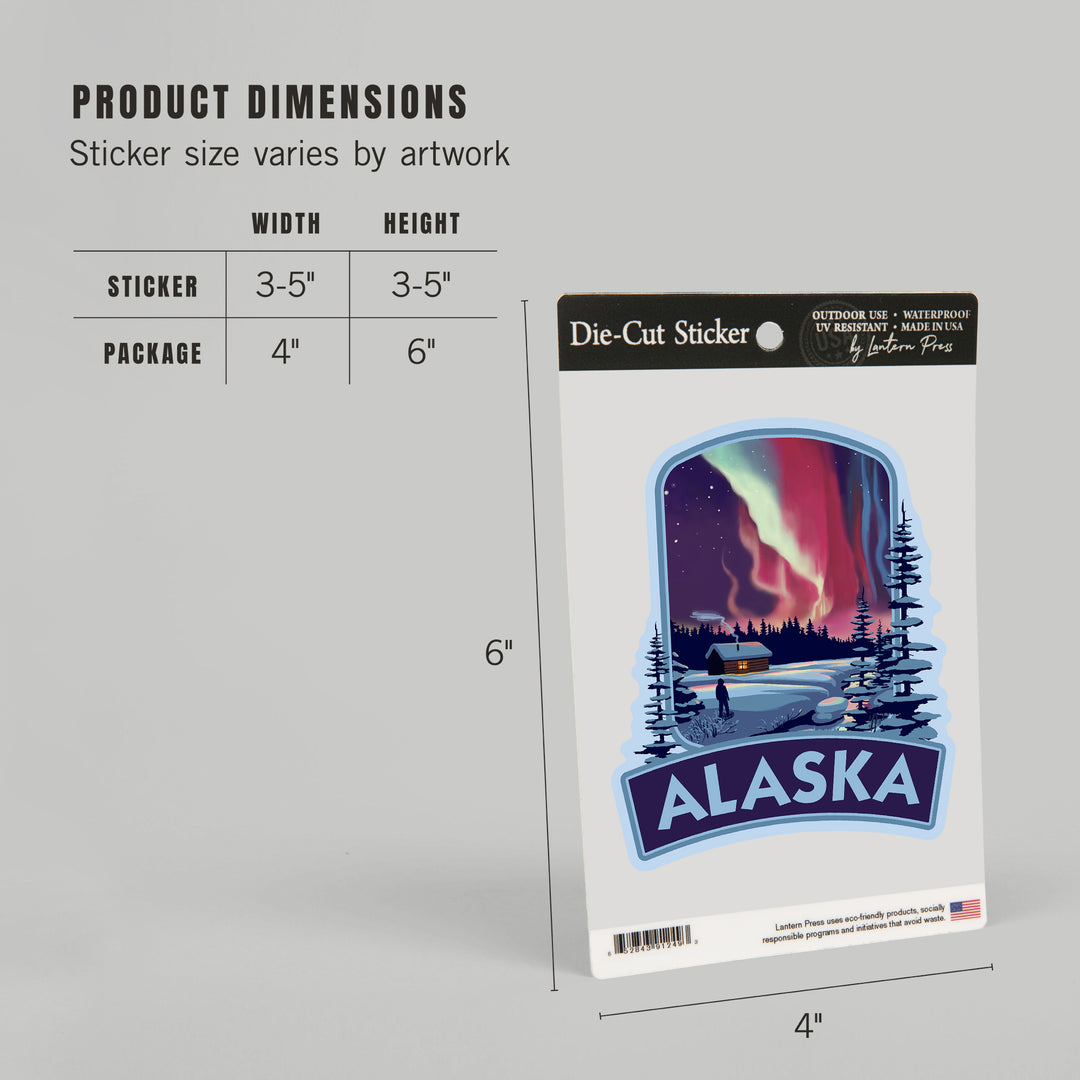 Alaska, Northern Lights and Cabin, Contour, Vinyl Sticker