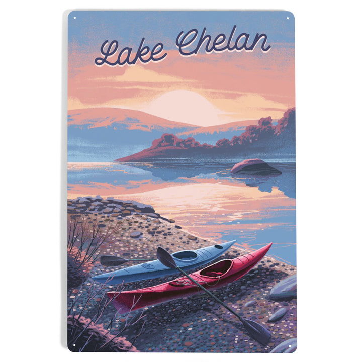 Lake Chelan, Washington, Glassy Sunrise, Kayak, Metal Signs