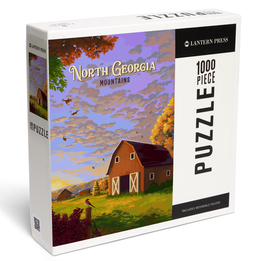 North Georgia Mountains, Painterly, Autumn Barn, 1000 Piece Jigsaw Puzzle