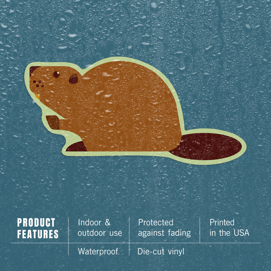 Beaver, Geometric, Contour, Lantern Press Artwork, Vinyl Sticker