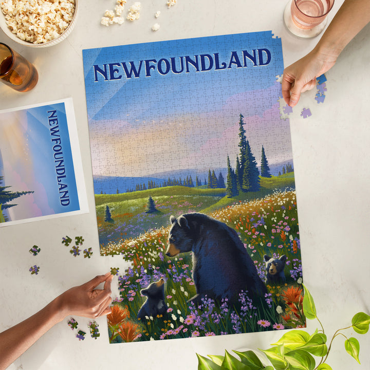 Newfoundland, Lithograph, Bear Family in Field, Jigsaw Puzzle