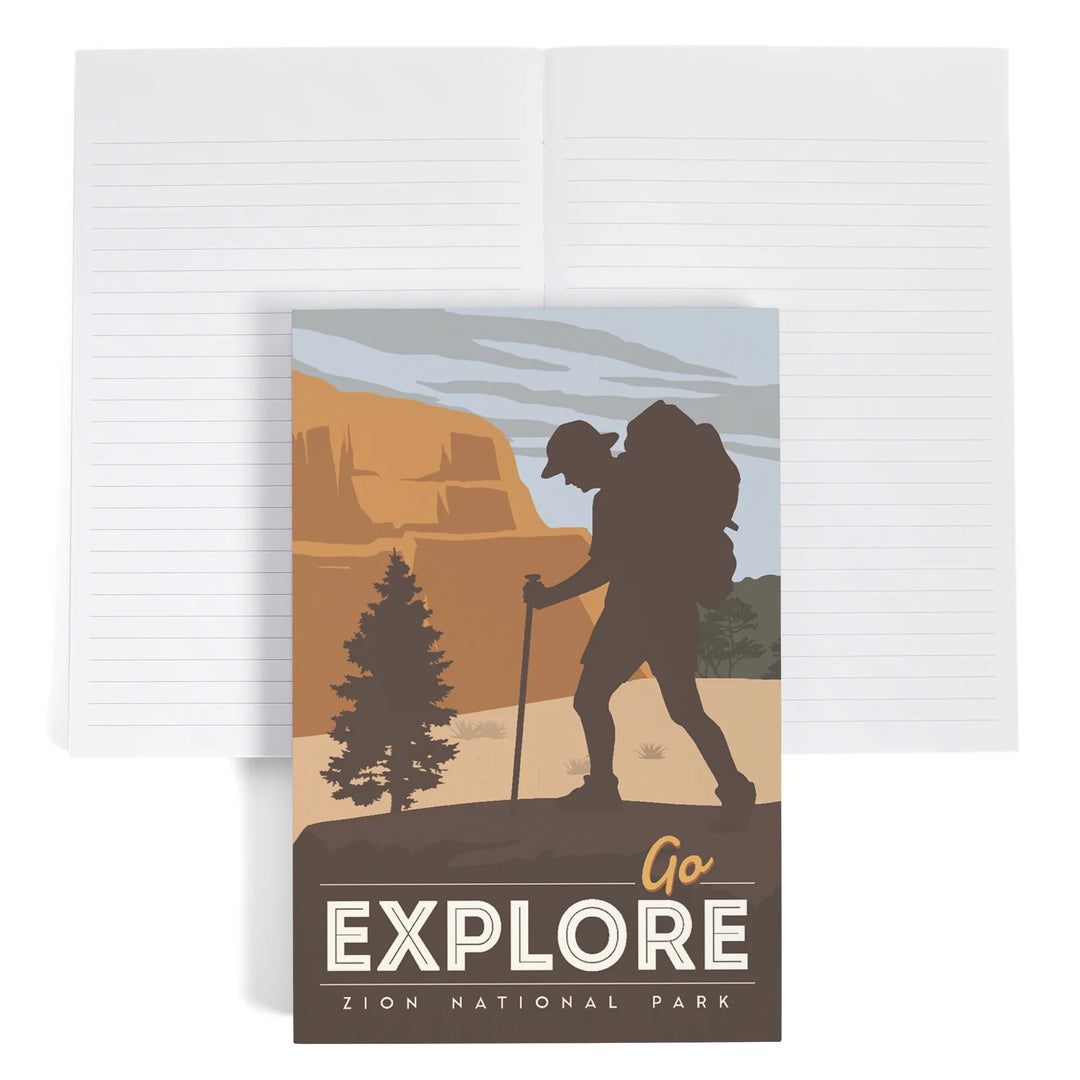 Lined 6x9 Journal, Zion National Park, Utah, Go Explore, Backpacker, Lay Flat, 193 Pages, FSC paper