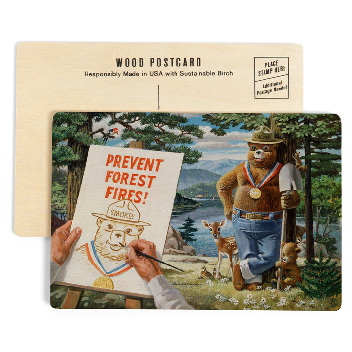 Smokey Bear, Posing with Medal, Officially, Wood Sign and Postcards
