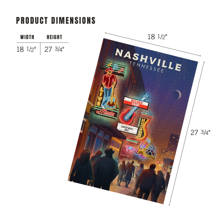 Nashville, Tennessee, Broadway Street Lithograph, Jigsaw Puzzle