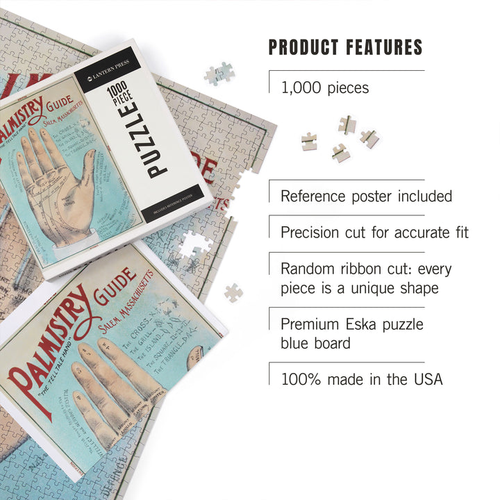 Salem, Massachusetts, A Picture of Good Health, Palmistry Chart Lithograph, Vintage Artwork, 1000 Piece Jigsaw Puzzle