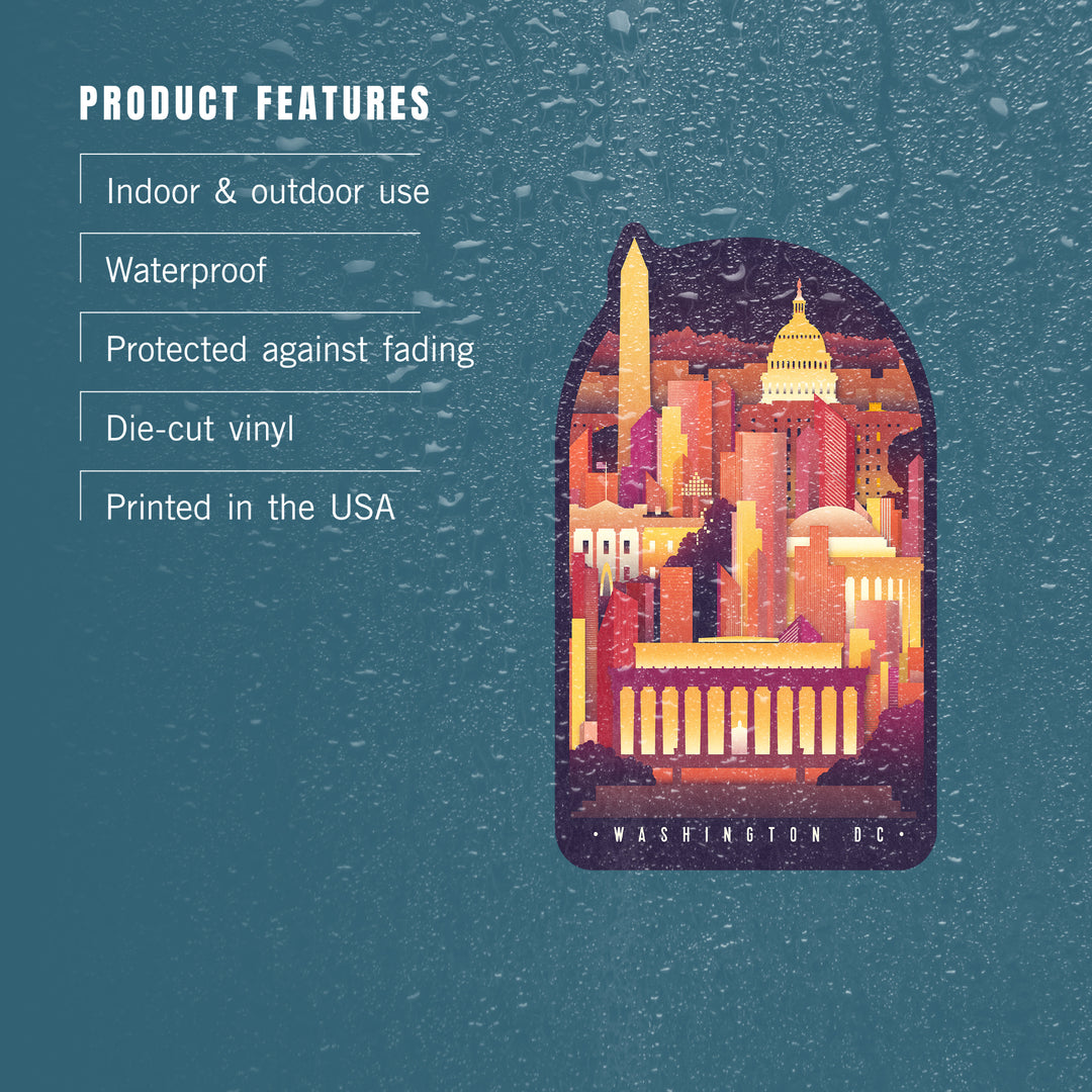 Washington DC, Neon Skyline, Vinyl Sticker