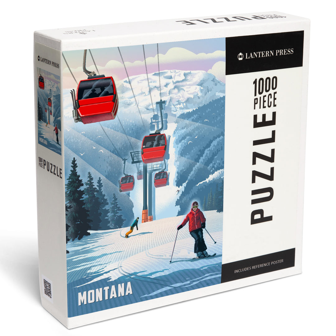 Montana, Lithograph, Gondolas, Red, 1000 Piece Jigsaw Puzzle
