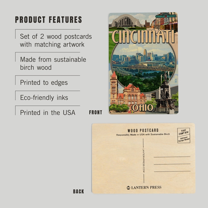 Cincinnati, Ohio, Montage Scenes, Wood Sign and Postcards