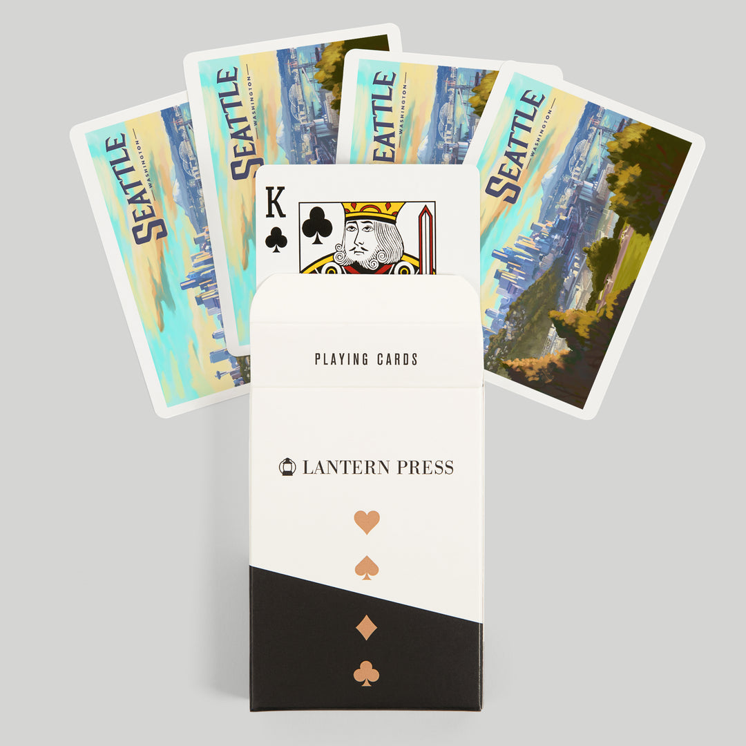 Playing Cards, Seattle, Washington, Skyline, Oil Painting, 52 Card Deck with Jokers in Box, Unique Art