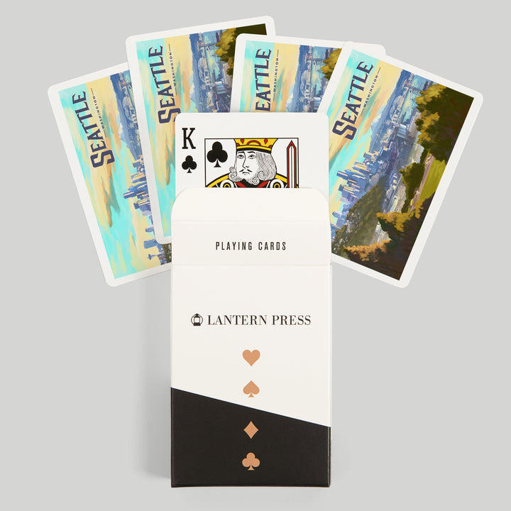 Playing Cards, Seattle, Washington, Skyline, Oil Painting, 52 Card Deck with Jokers in Box, Unique Art