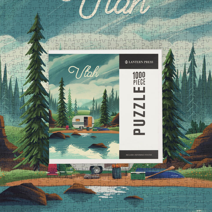 Utah, Outdoor Activity, At Home Anywhere, Camper in Evergreens, 1000 Piece Jigsaw Puzzle