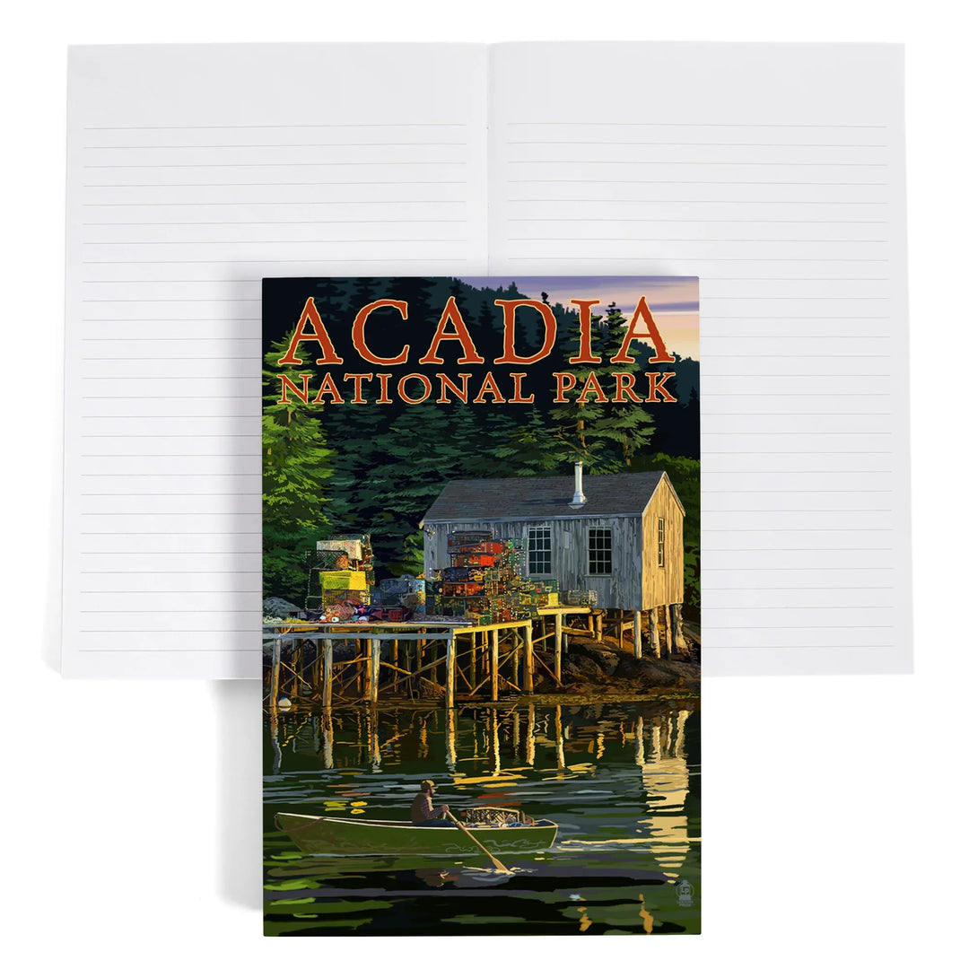 Lined 6x9 Journal, Acadia National Park, Maine, Lobster Shack, Lay Flat, 193 Pages, FSC paper