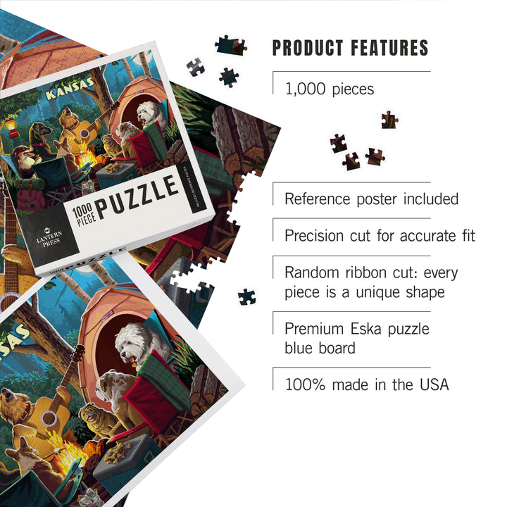 Kansas, Painterly, Pack Life, Dogs Around Campfire, Jigsaw Puzzle