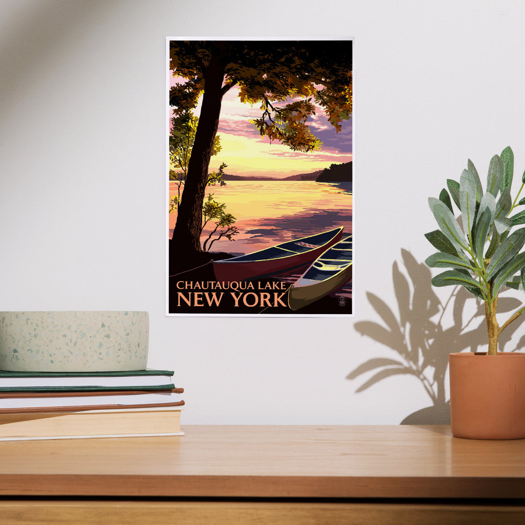 Chautauqua Lake, New York, Canoe and Lake at Sunset, Art & Giclee Prints