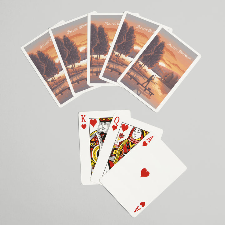 Playing Cards, Pacific Northwest, This is Living, Fishing with Hills, 52 Card Deck with Jokers in Box, Unique Art