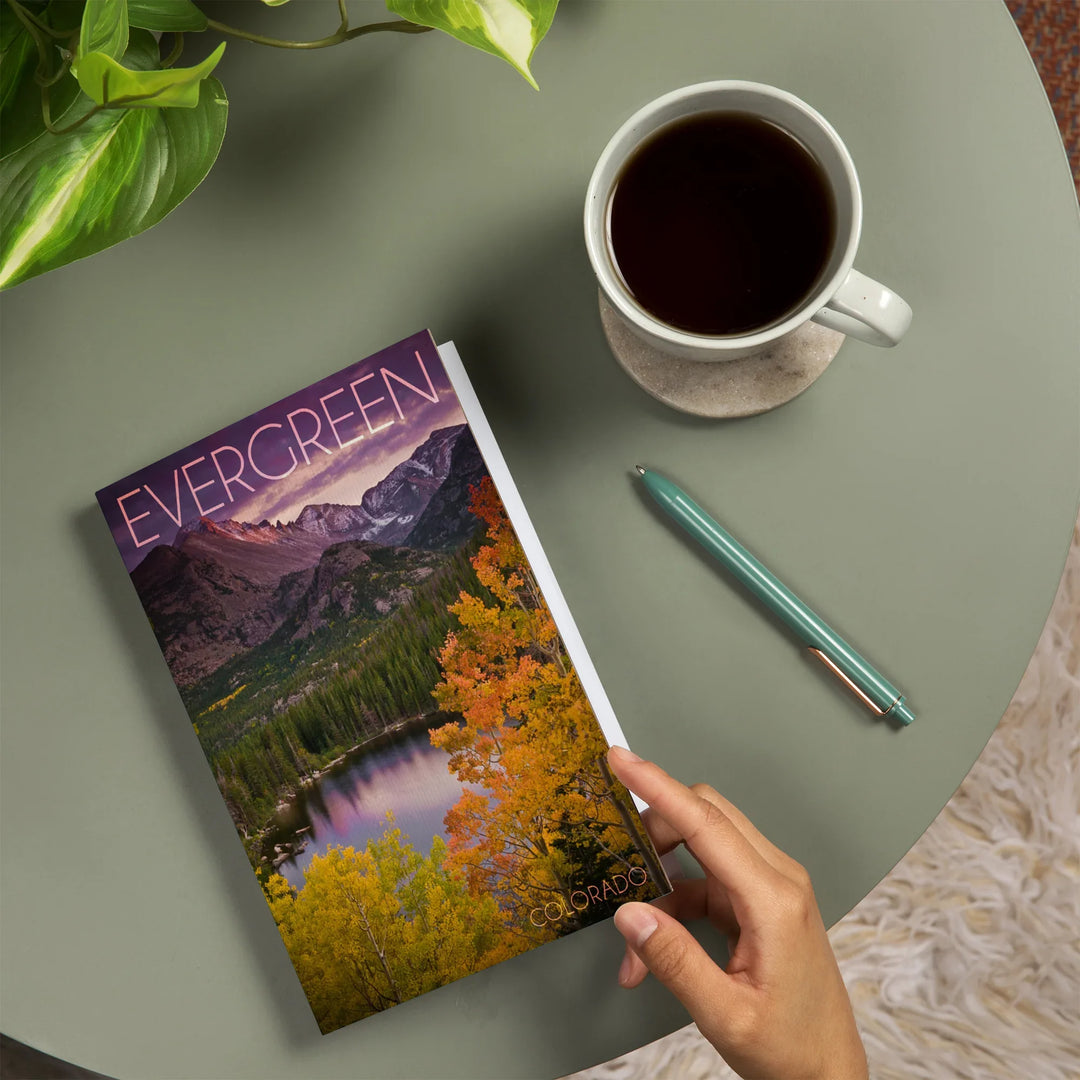 Lined 6x9 Journal, Evergreen, Colorado, Rocky Mountain National Park, Purple Sunset and Lake, Photography, Lay Flat, 193 Pages, FSC paper