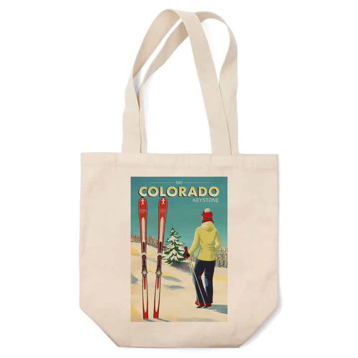 Keystone, Colorado, Painterly, Woman Skier Mountain View, Tote Bag