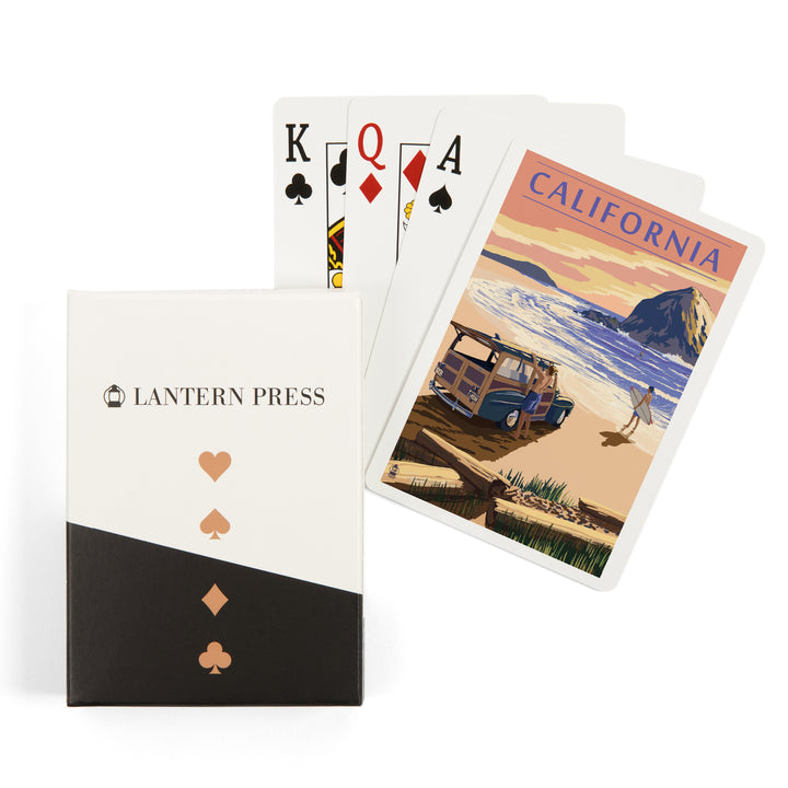 Playing Cards, California, Woody on Beach, 52 Card Deck with Jokers in Box, Unique Art
