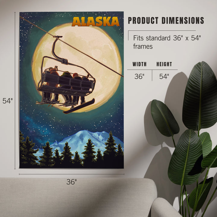 Alaska, Ski Lift and Full Moon, Snowboard, Art & Giclee Prints