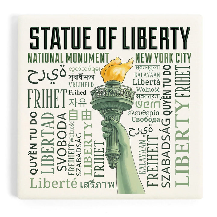 New York City, New York, Statue of Liberty, Torch, Freedom Typography, Coasters