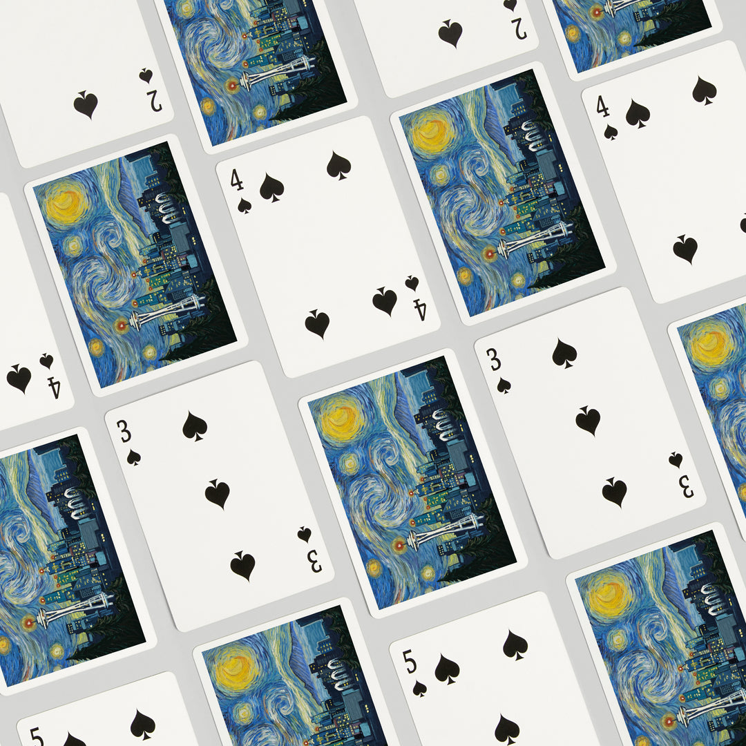 Playing Cards, Seattle, Washington, Starry Night City Series, 52 Card Deck with Jokers in Box, Unique Art