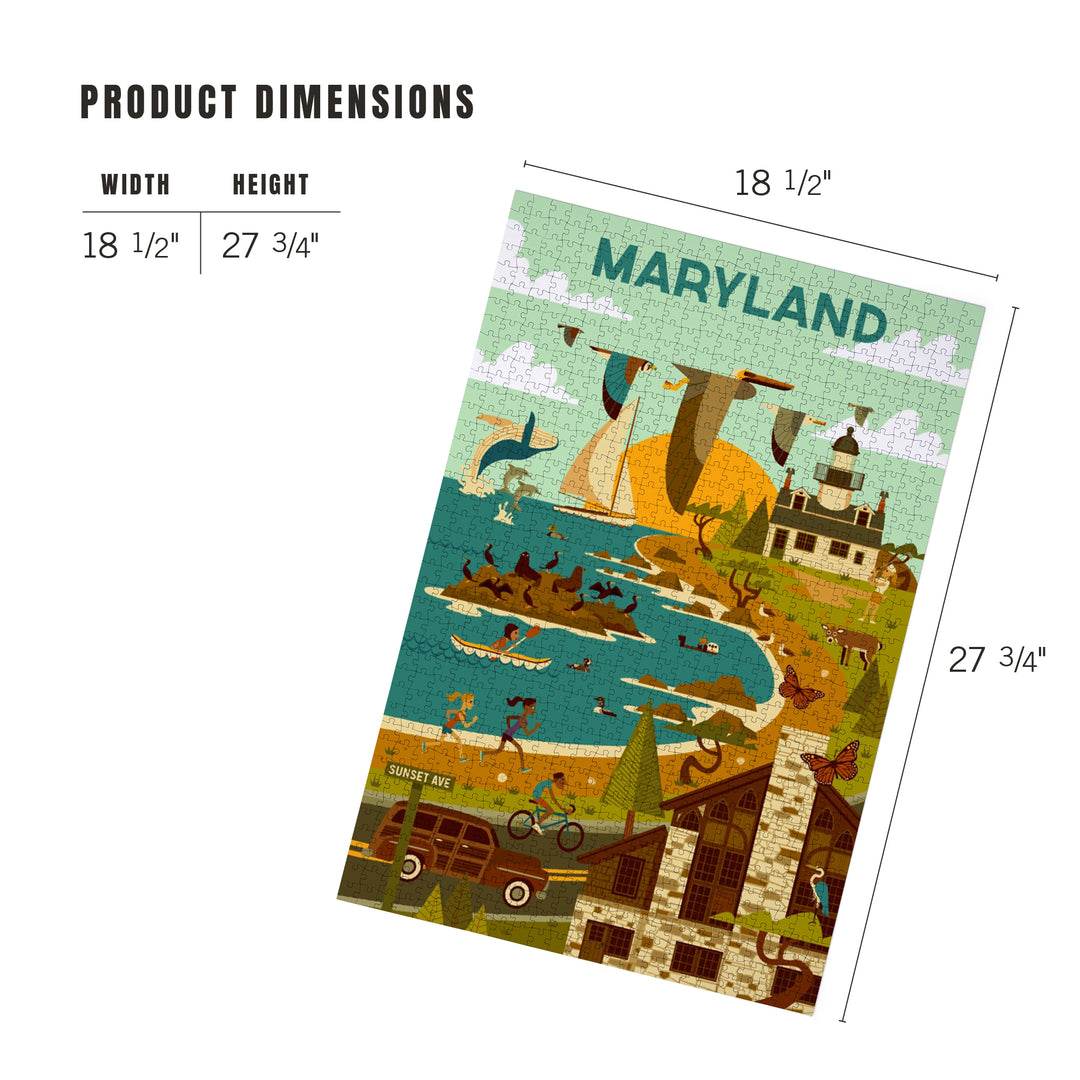 Maryland Wildlife, Lighthouse and Coastal Life Illustration, 1000 Piece Jigsaw Puzzle