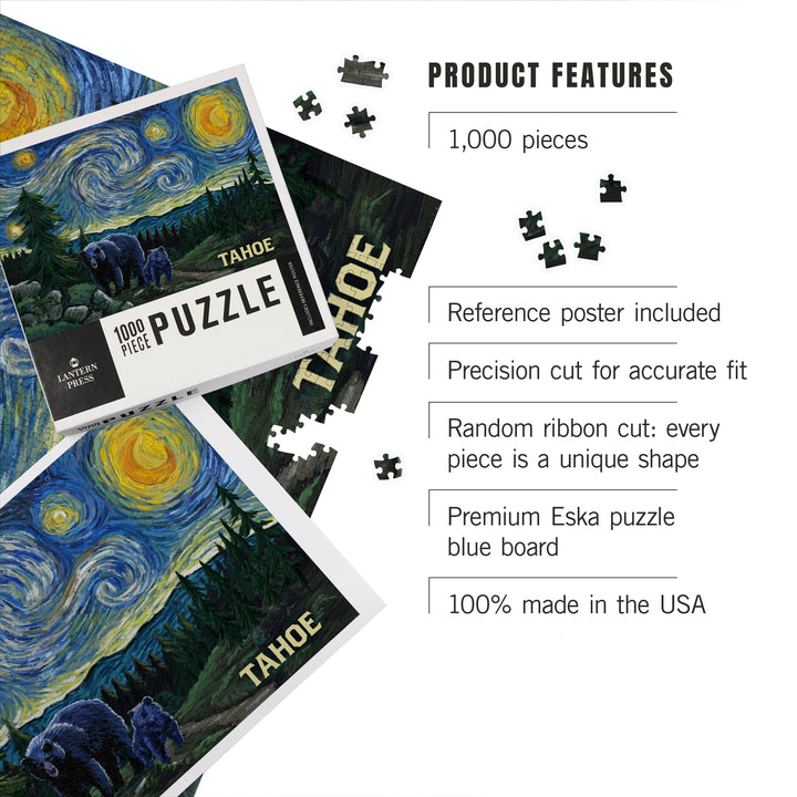 Lake Tahoe, California, Starry Night, Black Bear and Cub, Jigsaw Puzzle
