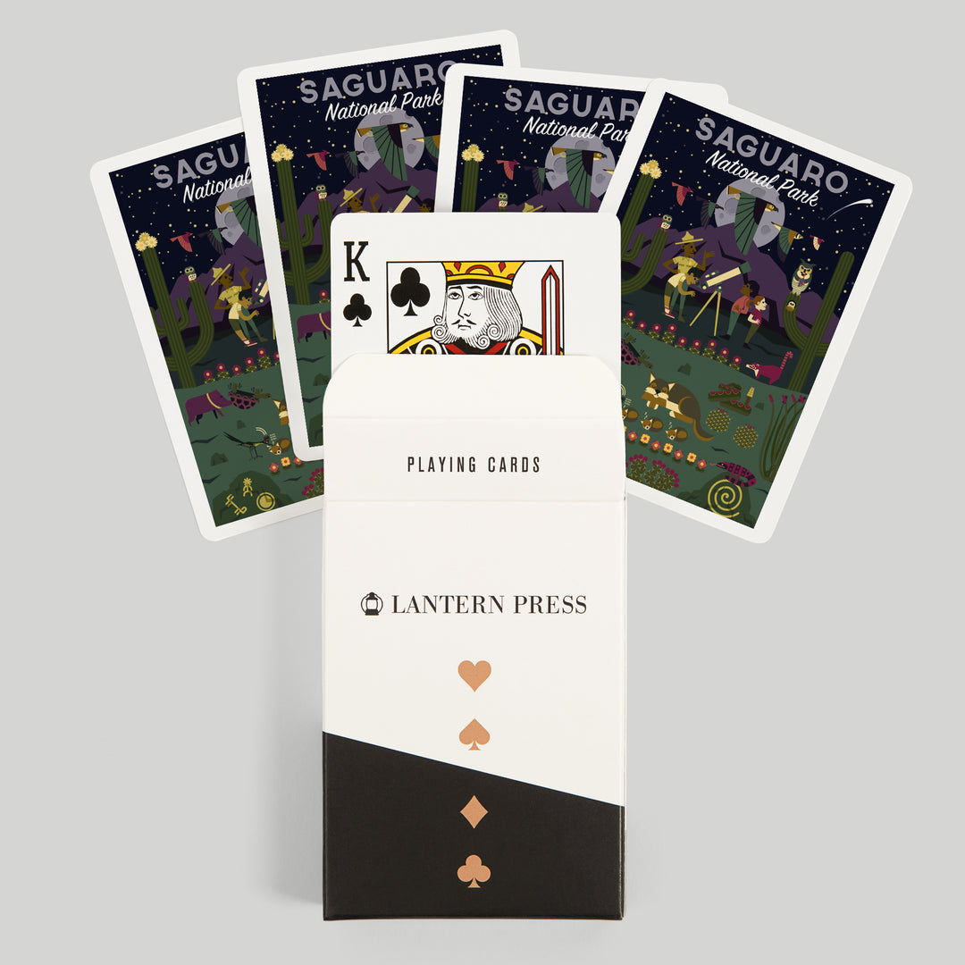 Playing Cards, Saguaro National Park, Arizona, Night, Geometric National Park Series, 52 Card Deck with Jokers in Box, Unique Art