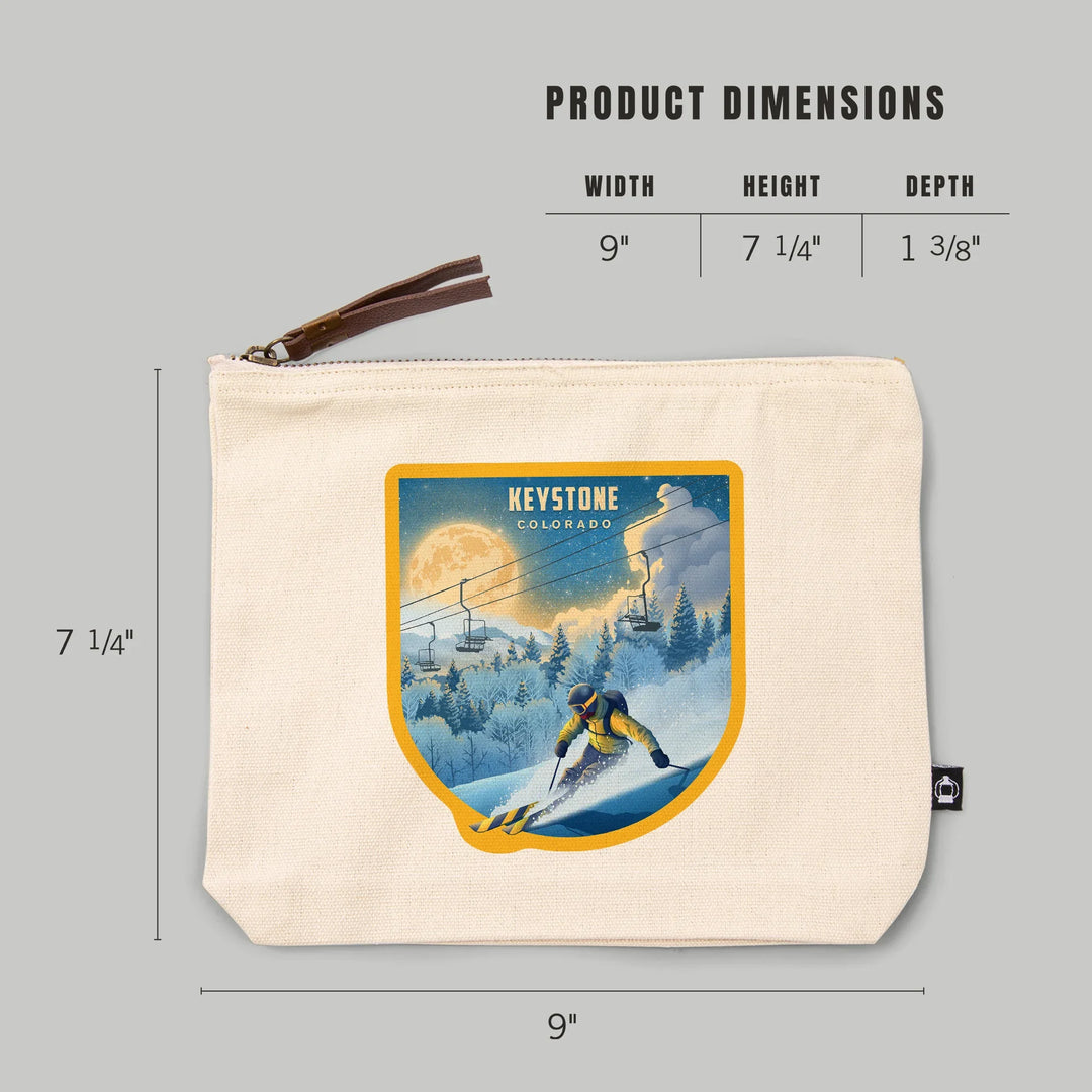 Keystone, Colorado, Lithograph, Night Ski, Organic Cotton Zipper Pouch, Go Bag