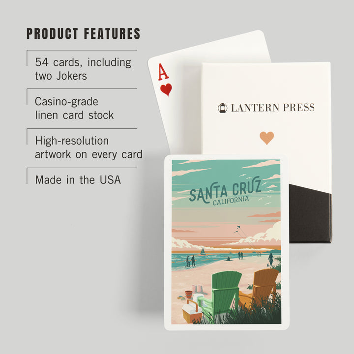 Playing Cards, Santa Cruz, California, Painterly, Bottle This Moment, Beach Chairs, 52 Card Deck with Jokers in Box, Unique Art