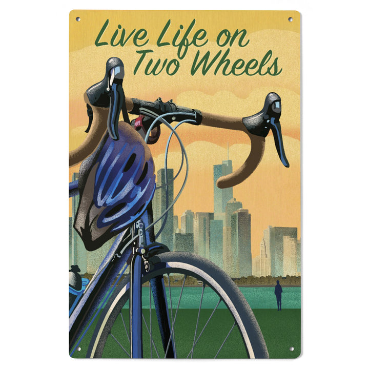 Live Life on Two Wheels, Bicycle and City, Lithograph, Wood Signs and Postcards