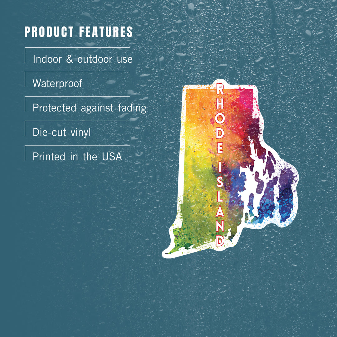 Rhode Island, State Abstract Watercolor, Contour, Lantern Press Artwork, Vinyl Sticker