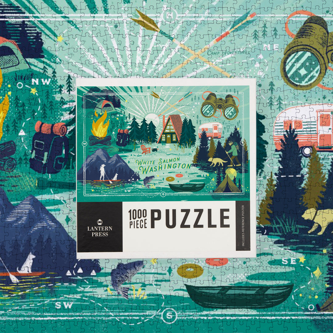 White Salmon, Washington, Lake Life Series, Collage, Landscape With Mountain, 1000 Piece Jigsaw Puzzle