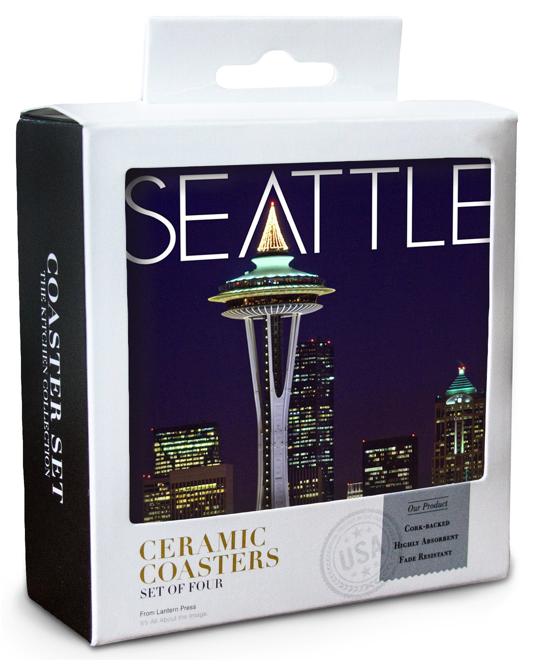 Seattle, Washington, Space Needle Christmas at Night, Coaster Set