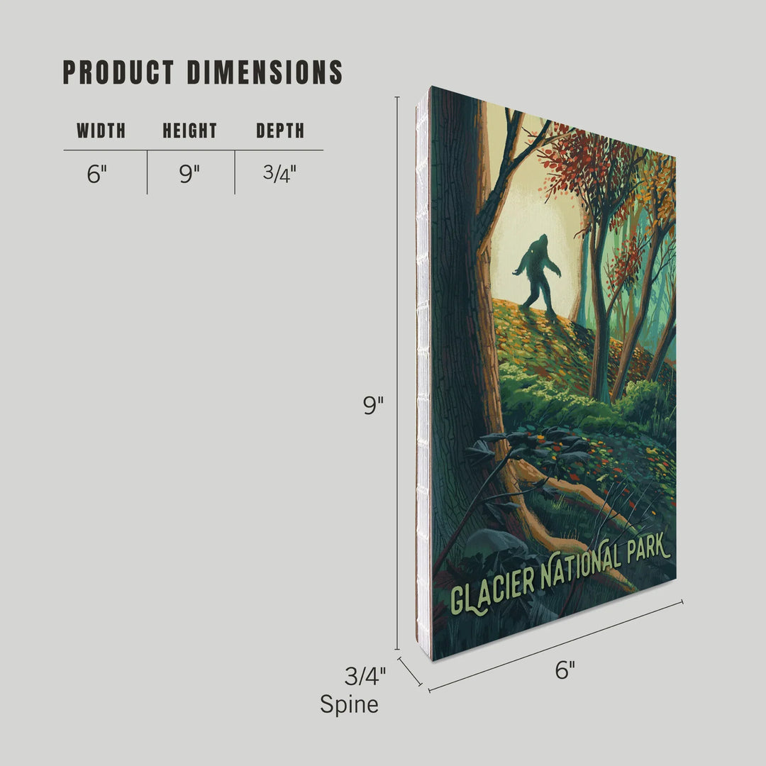 Lined 6x9 Journal, Glacier National Park, Montana, Wanderer, Bigfoot in Forest, Lay Flat, 193 Pages, FSC paper