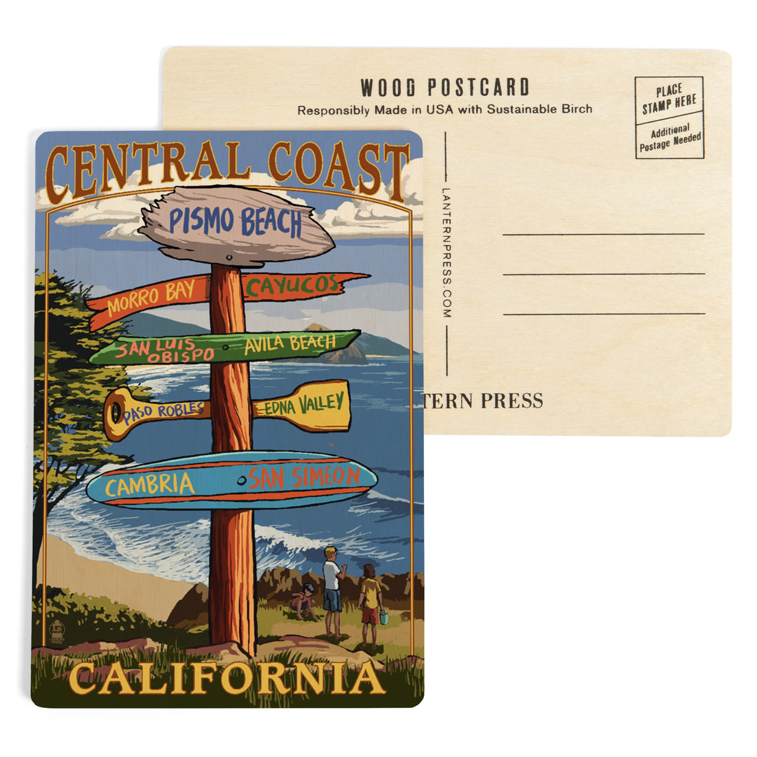 Central Coast, California, Destination Signpost, Wood Sign and Postcards