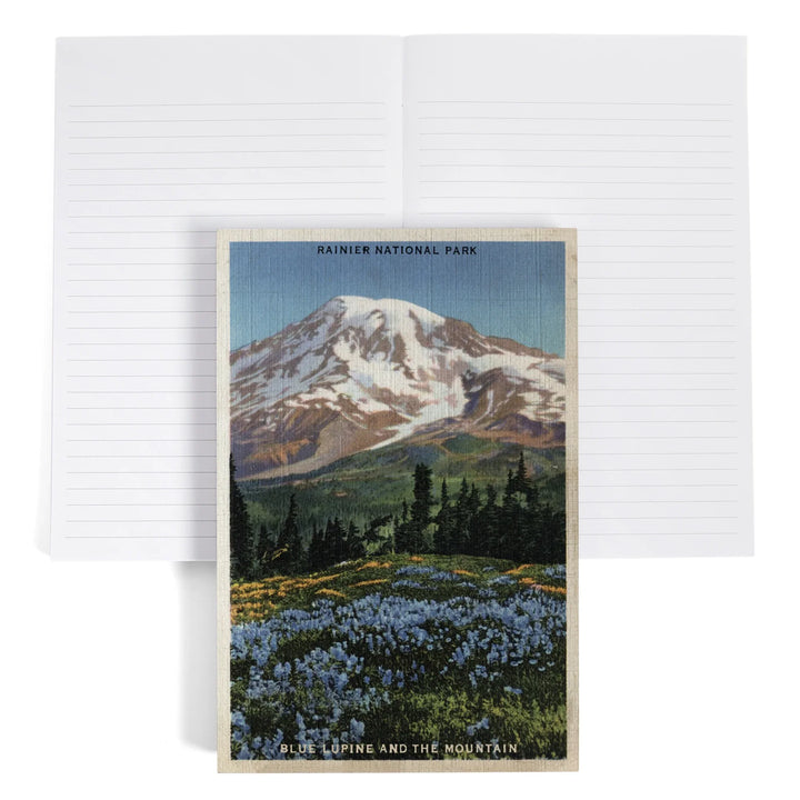 Lined 6x9 Journal, Rainier National Park, WA, View of Mt. Rainier, Blue Lupine Blooming, Lay Flat, 193 Pages, FSC paper