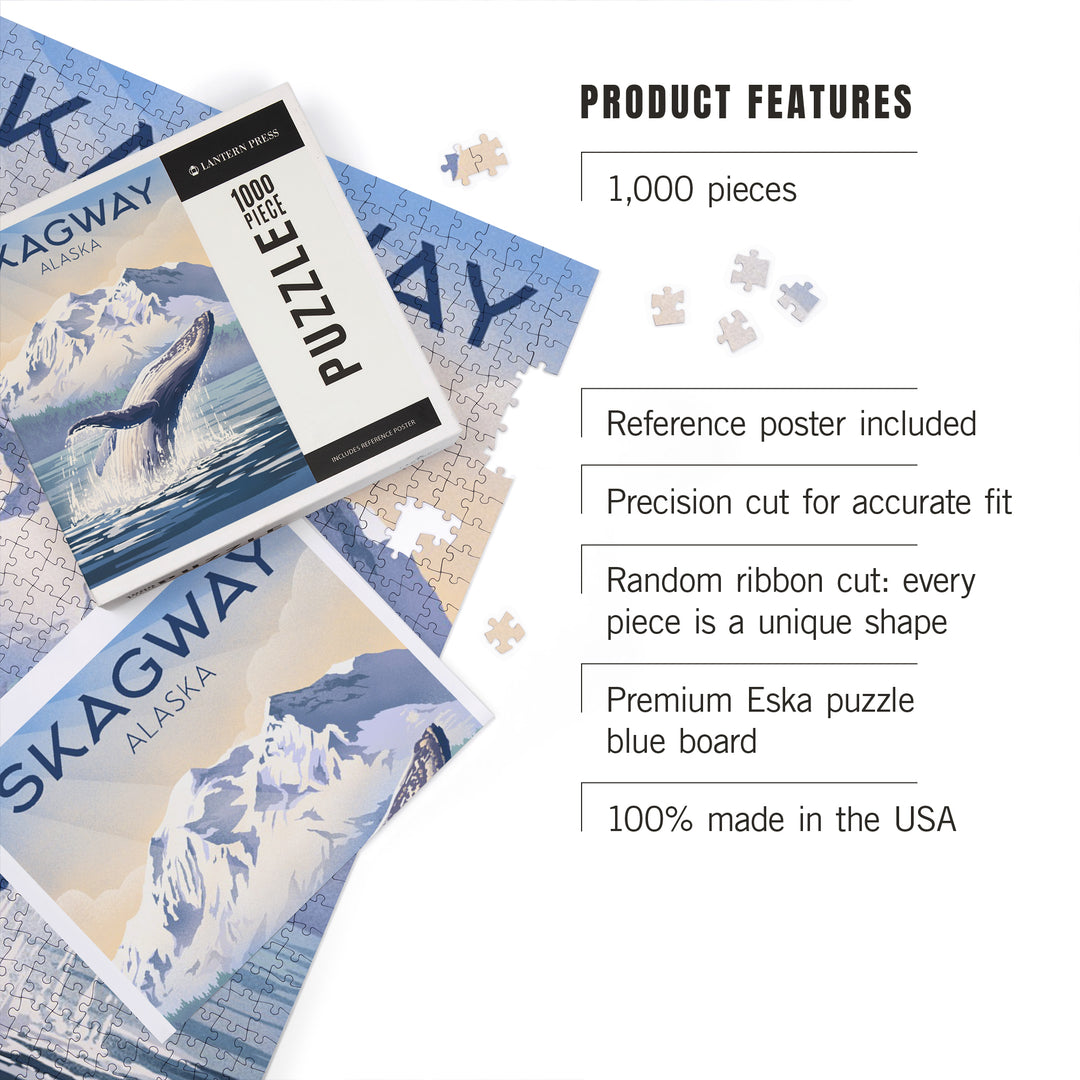 Skagway, Alaska, Lithograph, Breaching Humpback Whale, 1000 Piece Jigsaw Puzzle