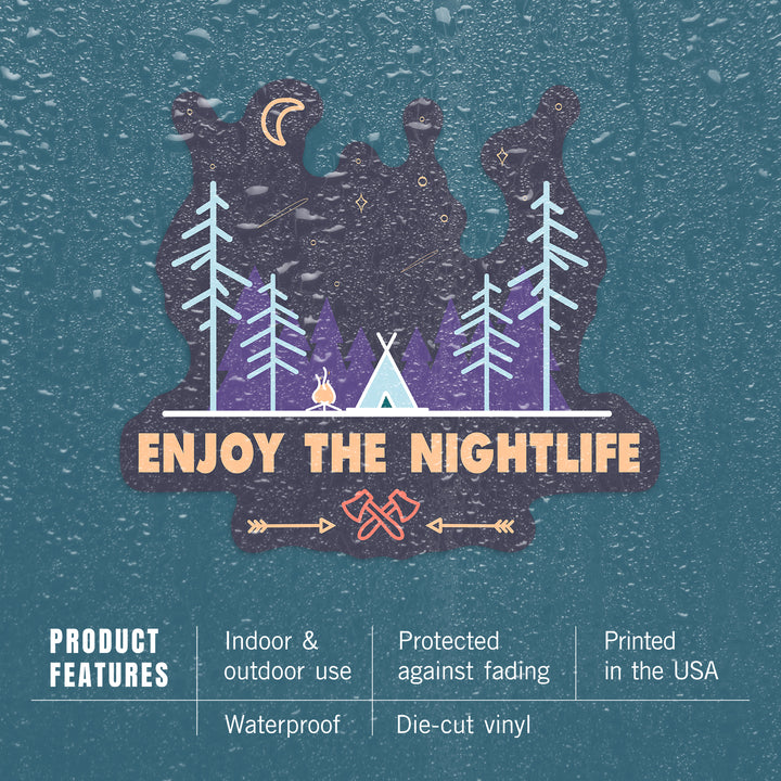 Enjoy the Nightlife, Simple Vector, Contour, Lantern Press Artwork, Vinyl Sticker