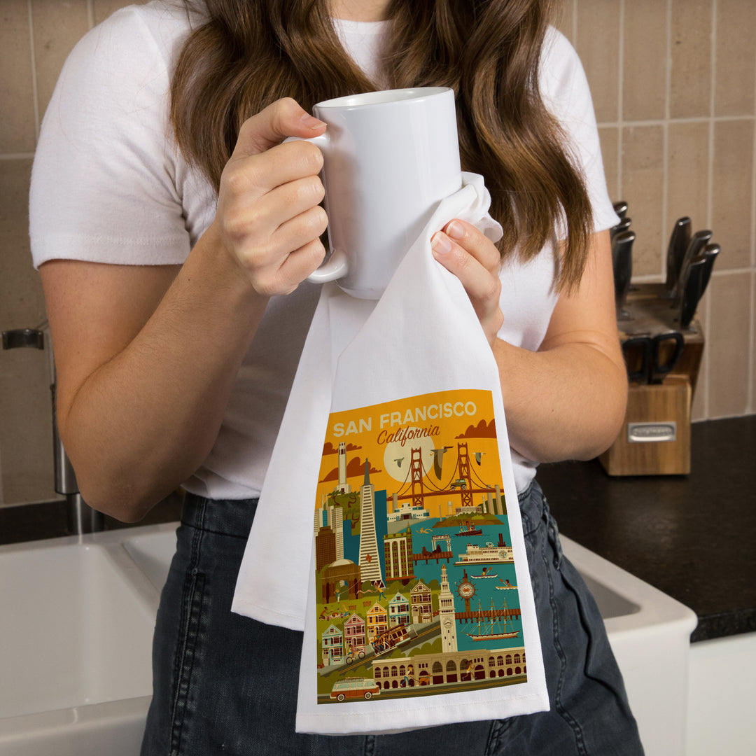 San Francisco, California, Geometric, Organic Cotton Kitchen Tea Towels